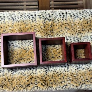 Set of 3 Square Wooden Display Boxes - Deep Mahogany Red